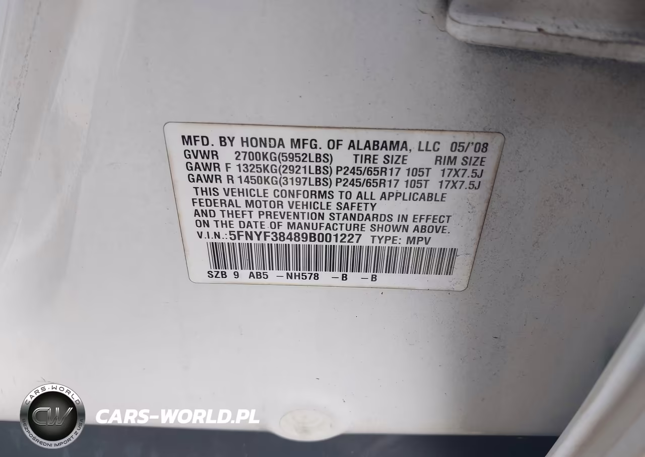 2009 Honda Pilot Ex VIN:5FNYF38489B001227 - 9