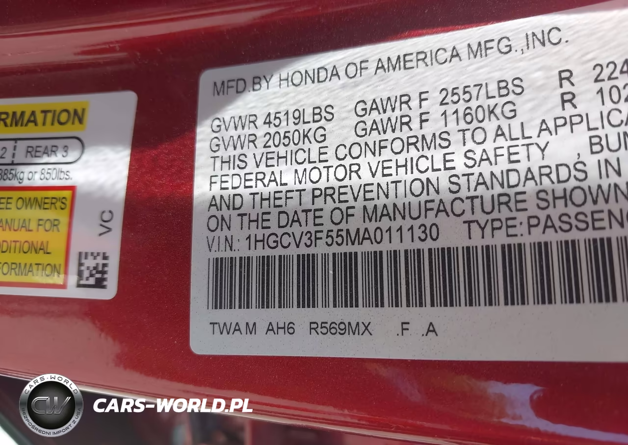 2021 Honda Accord Hybrid Ex-L VIN:1HGCV3F55MA011130 - 9