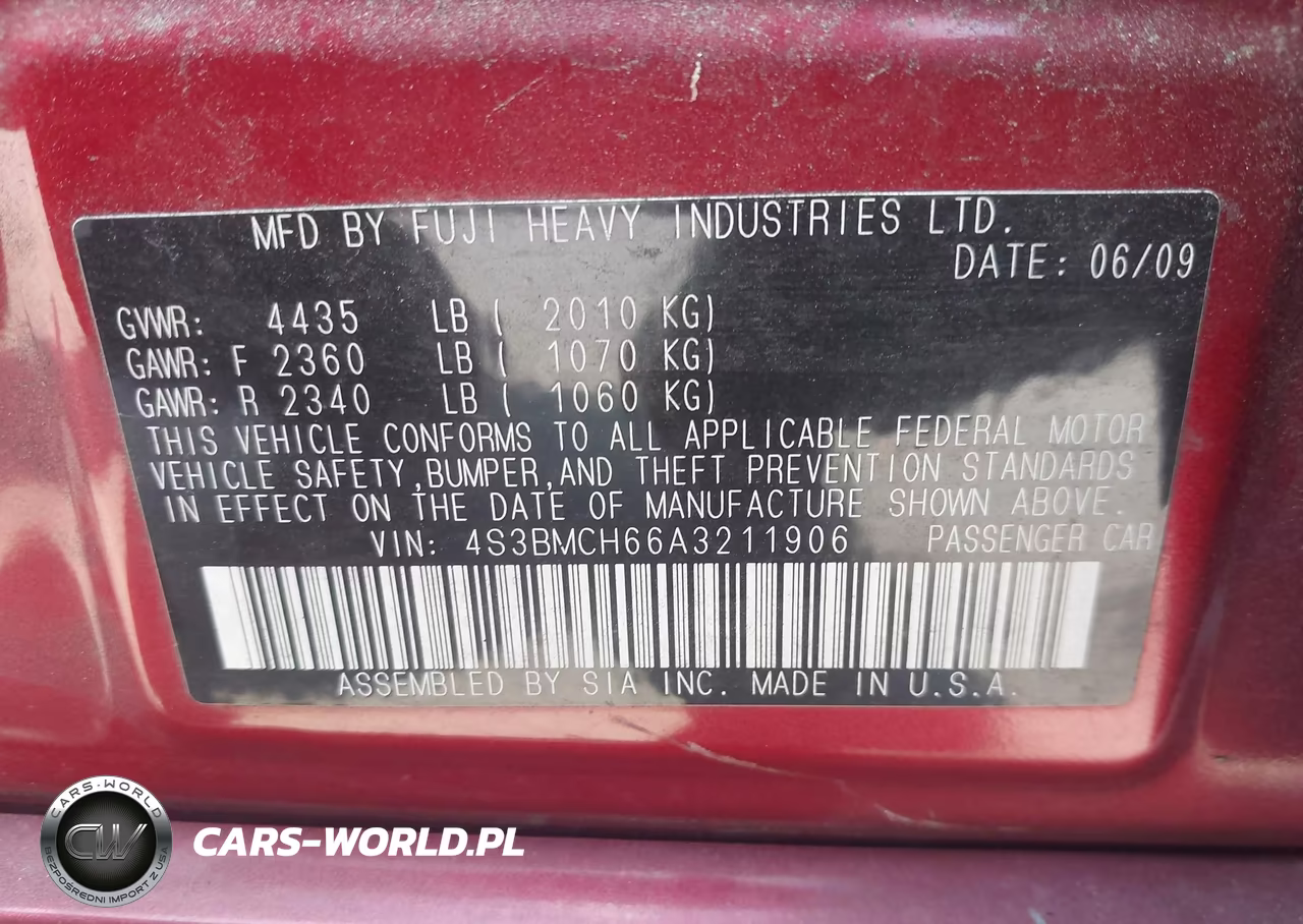 2010 Subaru Legacy 2.5I Premium VIN:4S3BMCH66A3211906 - 9