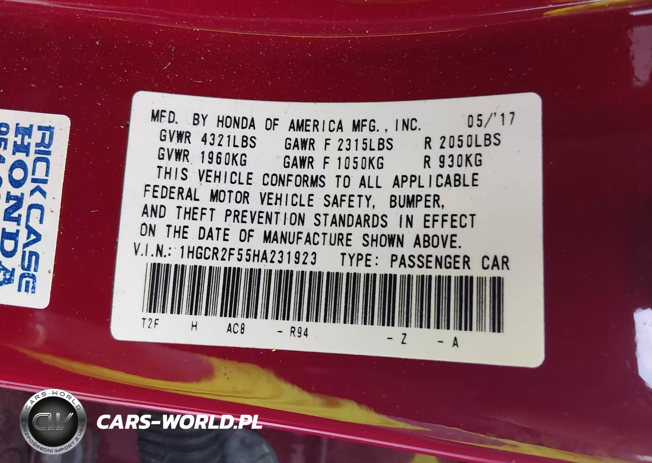 2017 Honda Accord Sport VIN:1HGCR2F55HA231923 - 9