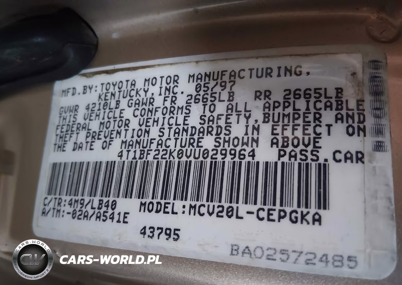 1997 Toyota Camry Xle V6 VIN:4T1BF22K0VU029964 - 9