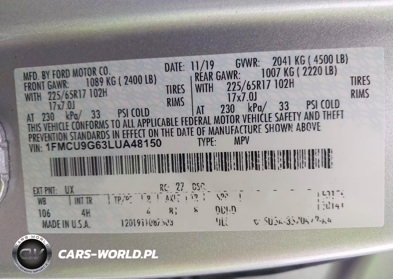 2020 Ford Escape Se VIN:1FMCU9G63LUA48150 - 9
