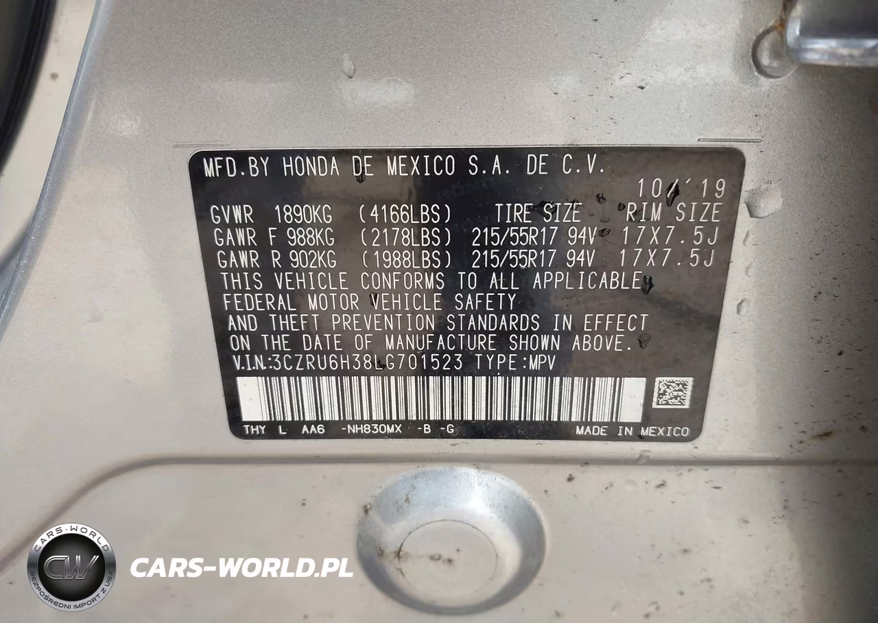 2020 Honda Hr-V Awd Lx VIN:3CZRU6H38LG701523 - 9