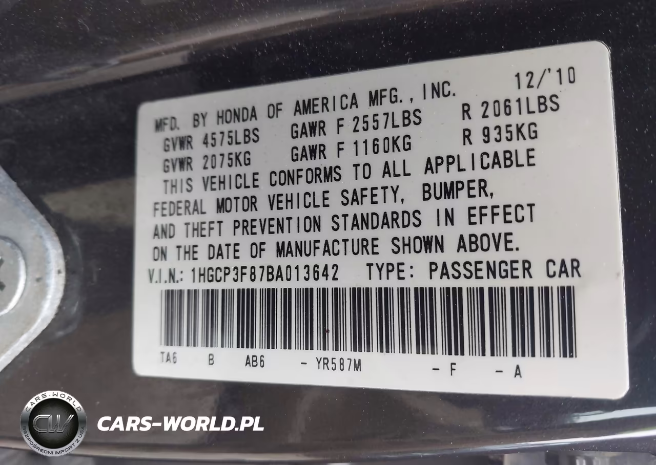2011 Honda Accord 3.5 Ex-L VIN:1HGCP3F87BA013642 - 9