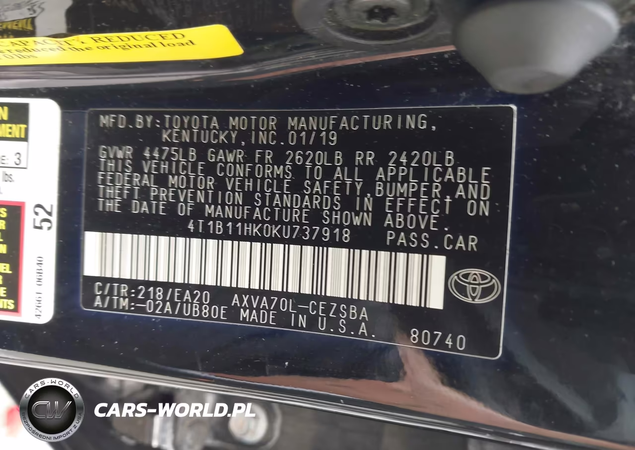 2019 Toyota Camry Se VIN:4T1B11HK0KU737918 - 9