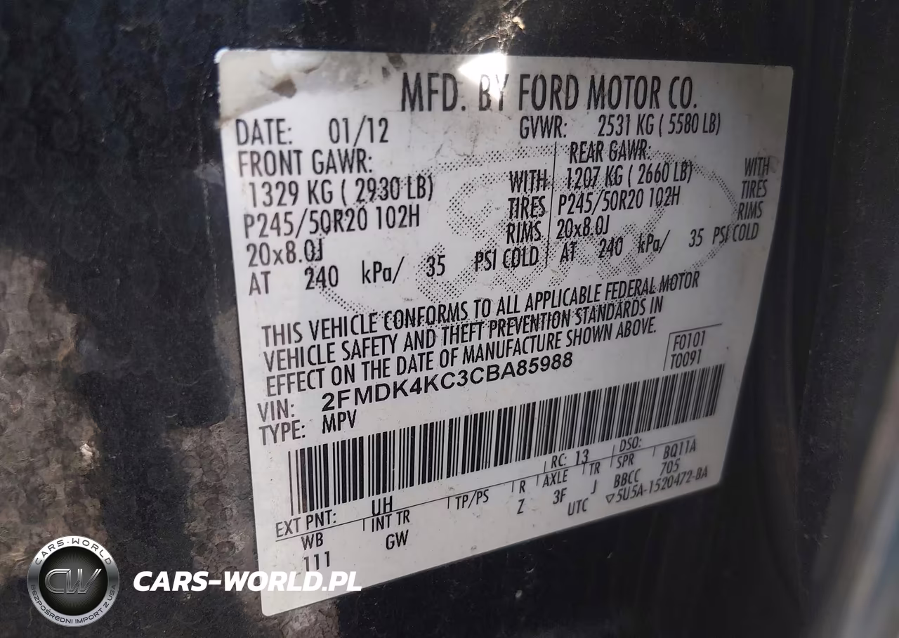 2012 Ford Edge Limited VIN:2FMDK4KC3CBA85988 - 9