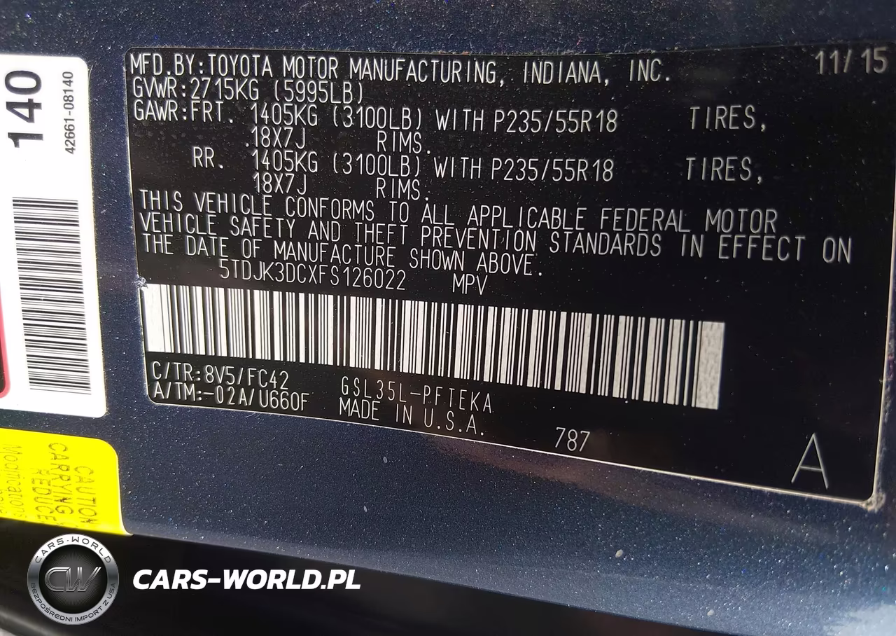 2015 Toyota Sienna Le 7 Passenger VIN:5TDJK3DCXFS126022 - 9