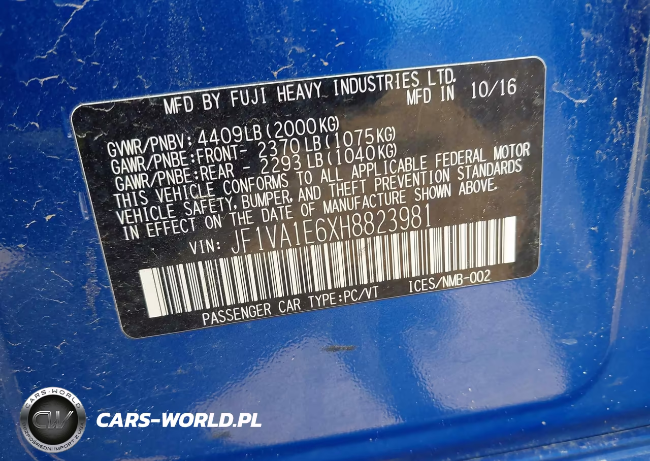 2017 Subaru Wrx Premium VIN:JF1VA1E6XH8823981 - 9