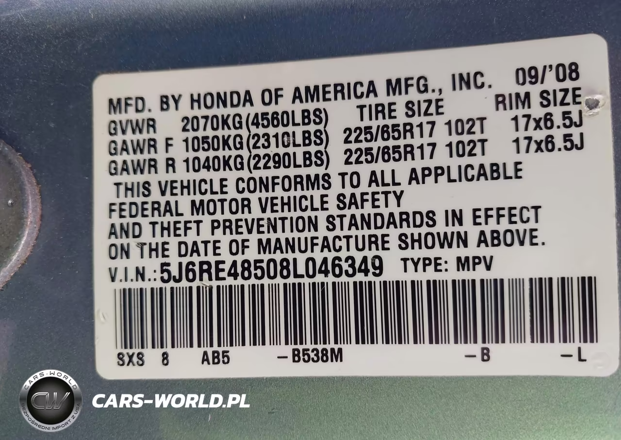 2008 Honda Cr-V Ex VIN:5J6RE48508L046349 - 9