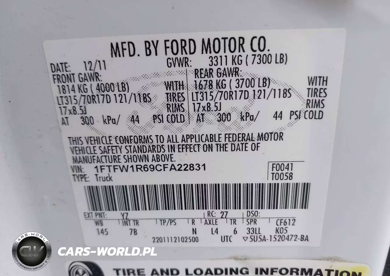 2012 Ford F-150 Svt Raptor VIN:1FTFW1R69CFA22831 - 9