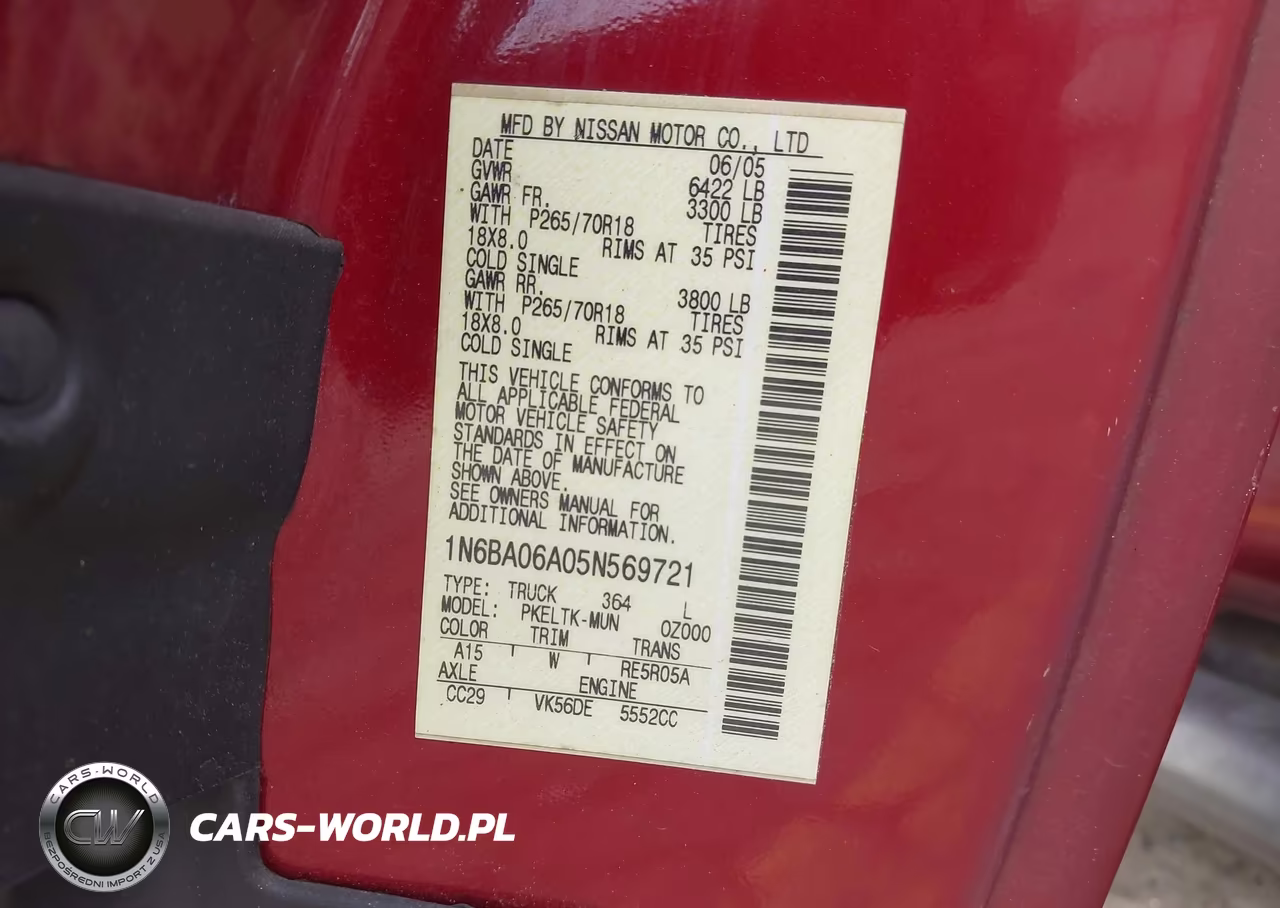 2005 Nissan Titan Se VIN:1N6BA06A05N569721 - 9