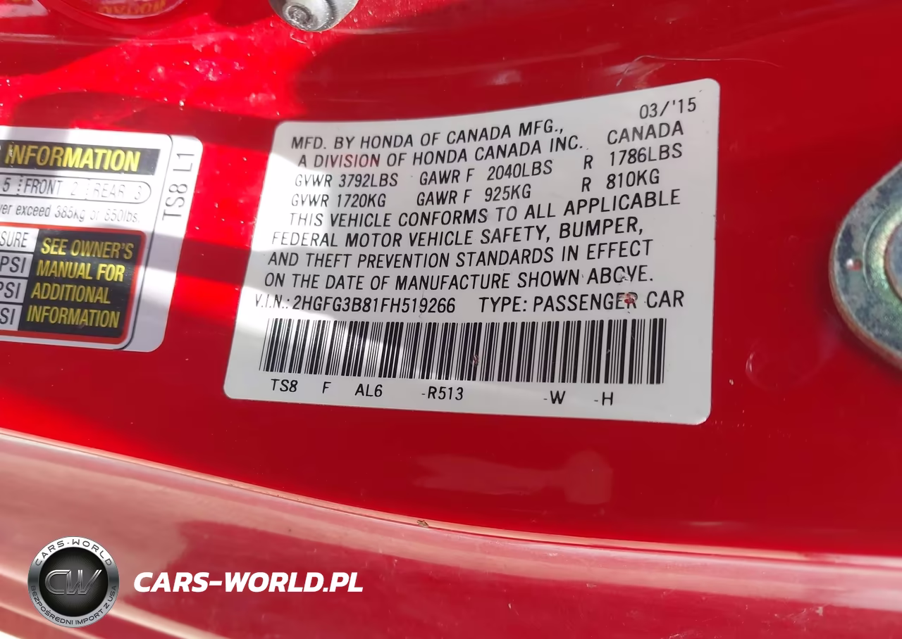 2015 Honda Civic Ex VIN:2HGFG3B81FH519266 - 9