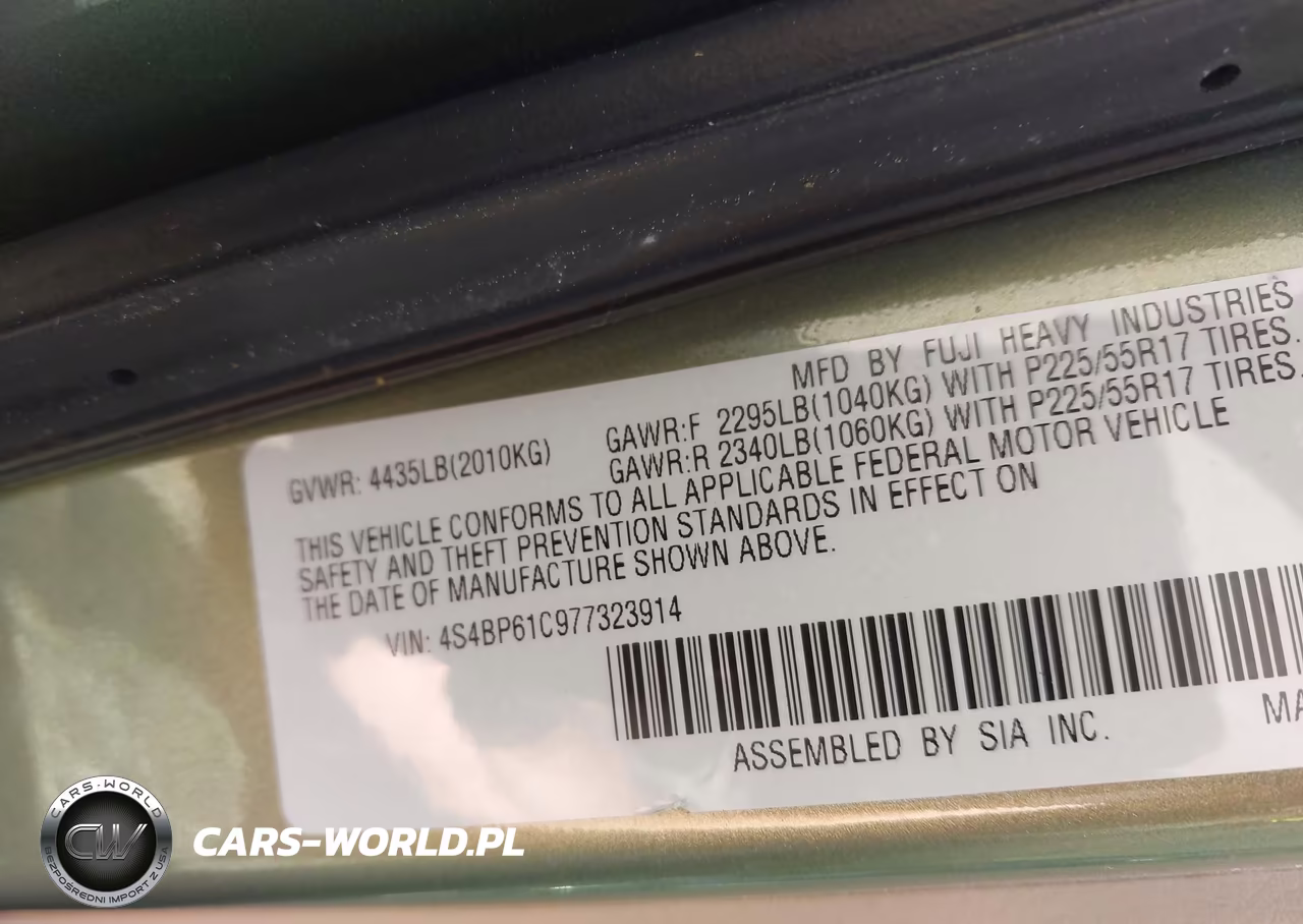 2007 Subaru Outback 2.5I VIN:4S4BP61C977323914 - 9