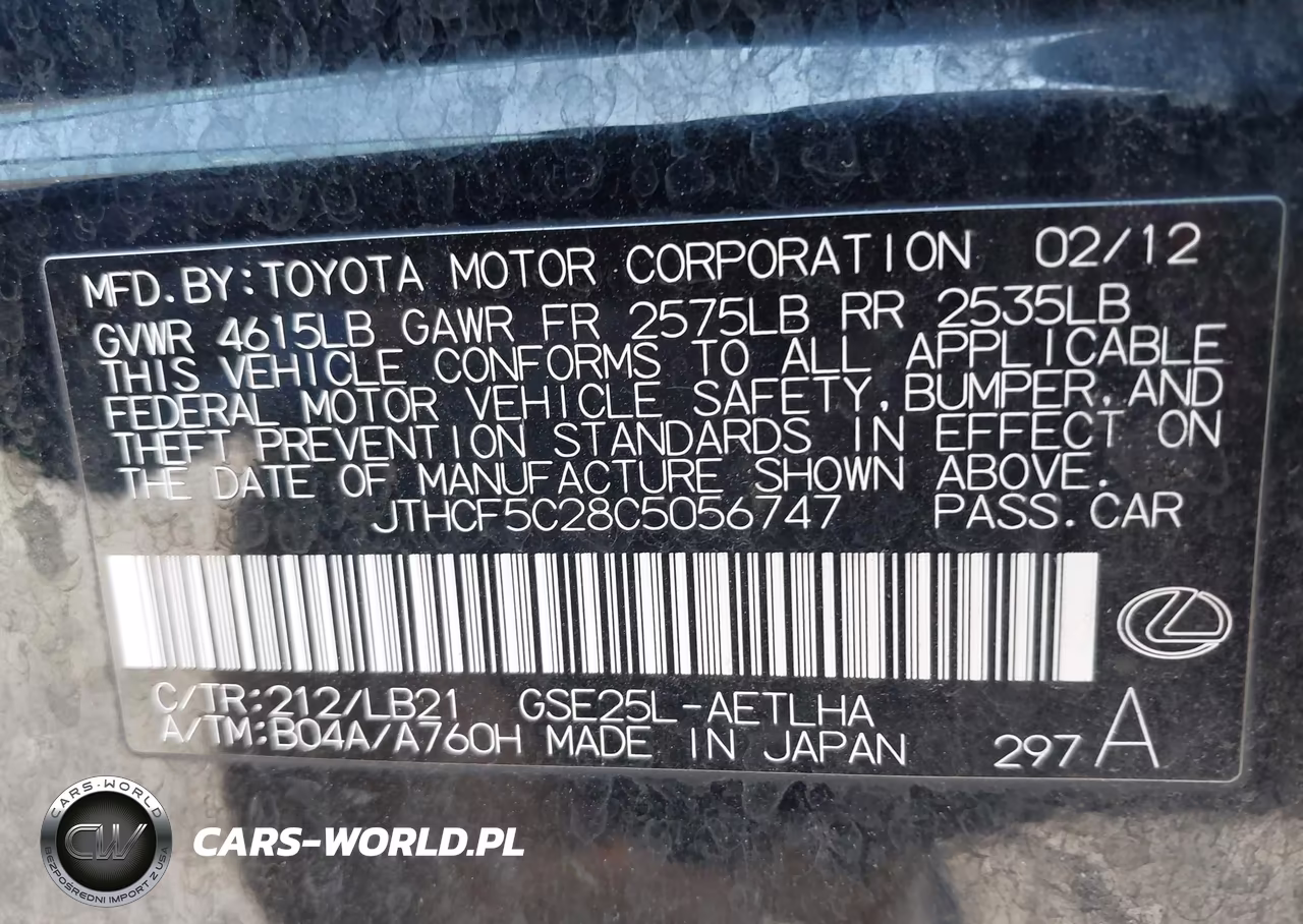 2012 Lexus Is 250 VIN:JTHCF5C28C5056747 - 9