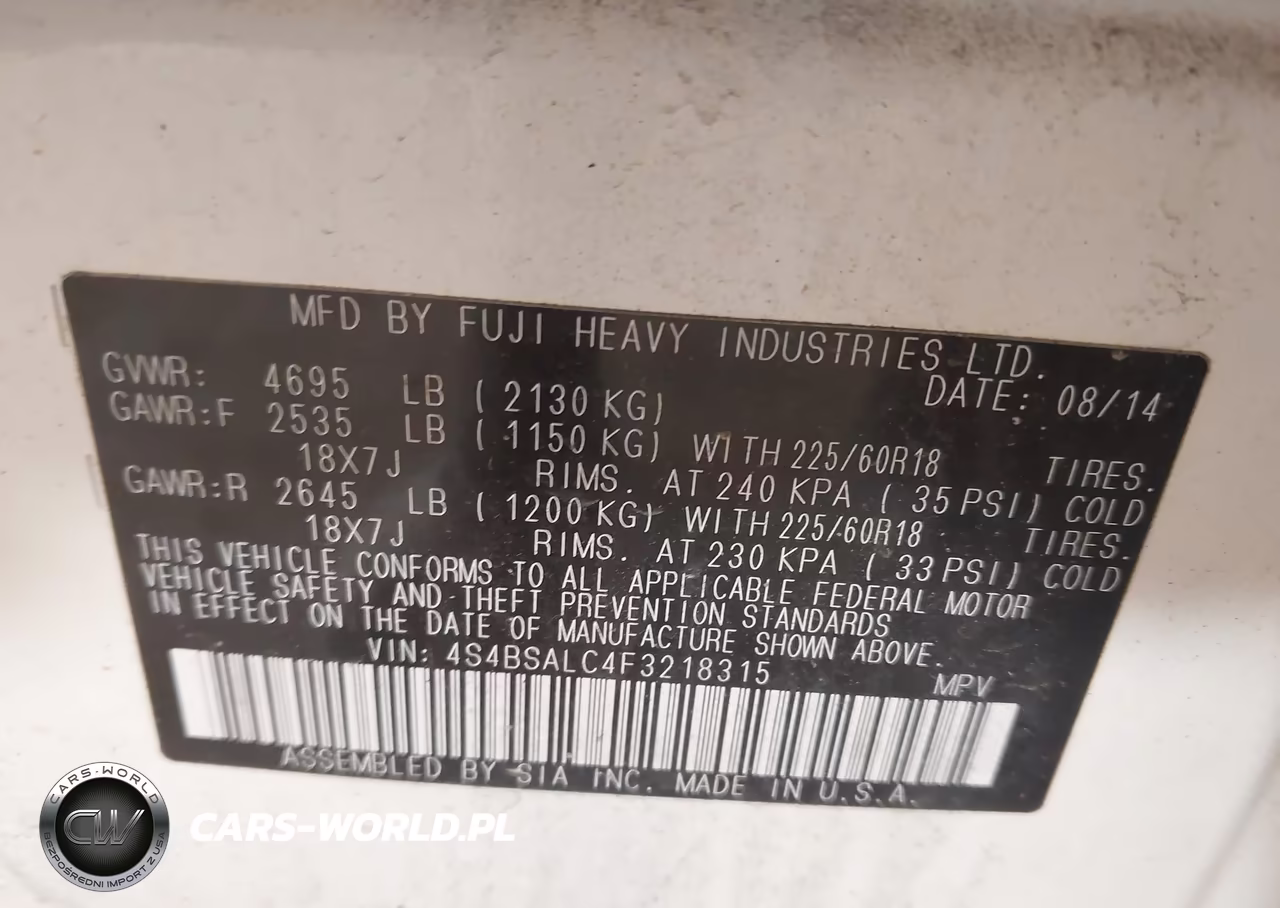 2015 Subaru Outback 2.5I Limited VIN:4S4BSALC4F3218315 - 9