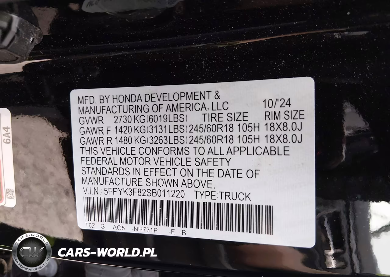 2025 Honda Ridgeline Black Edition VIN:5FPYK3F82SB011220 - 9