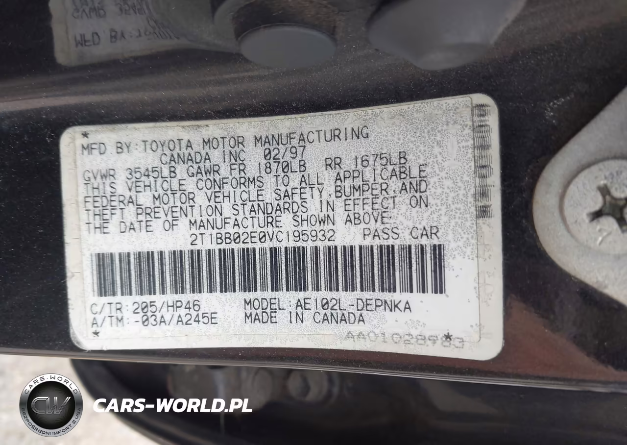 1997 Toyota Corolla Dx VIN:2T1BB02E0VC195932 - 9