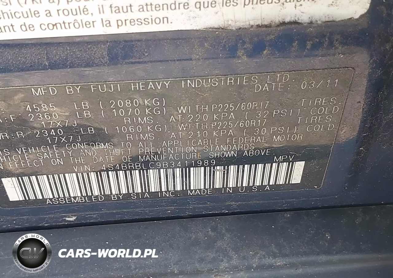 2011 Subaru Outback 2.5I Limited VIN:4S4BRBLC9B3411989 - 9