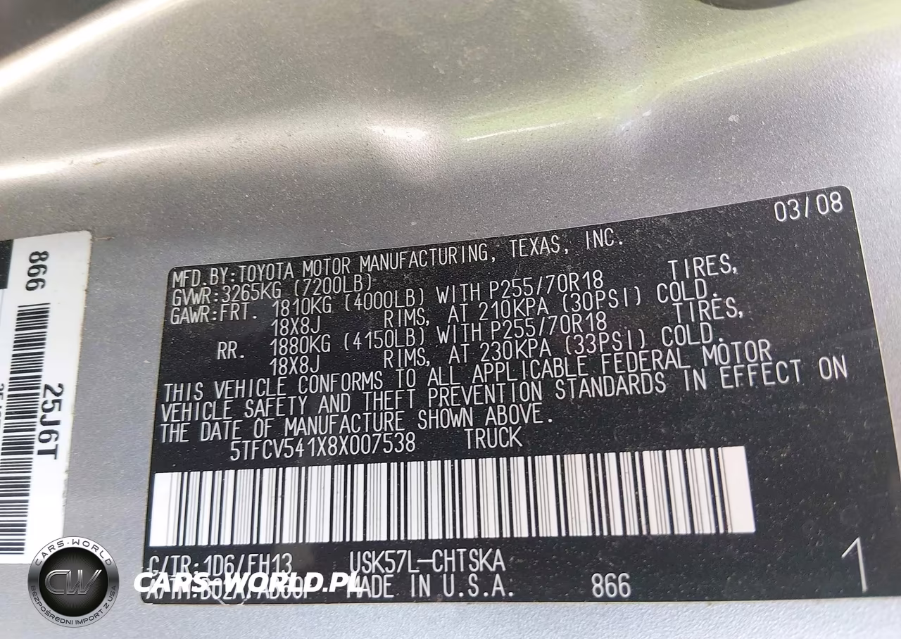 2008 Toyota Tundra Base 5.7L V8 VIN:5TFCV541X8X007538 - 9