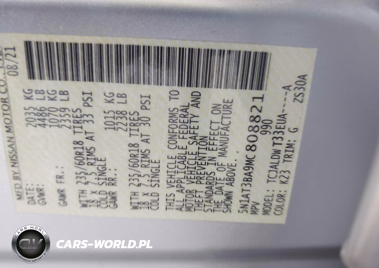 2021 Nissan Rogue Sv Fwd VIN:5N1AT3BA9MC808821 - 9