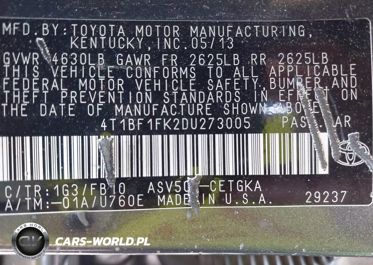 2013 Toyota Camry Xle VIN:4T1BF1FK2DU273005 - 9