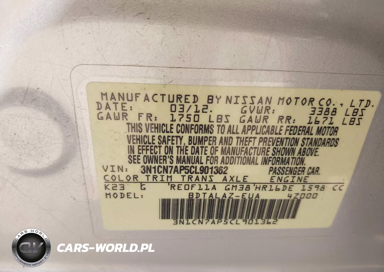 2012 Nissan Versa 1.6 S VIN:3N1CN7AP5CL901362 - 9