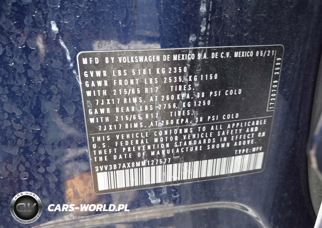 2021 Volkswagen Tiguan VIN:3VV3B7AX8MM127577 - 9