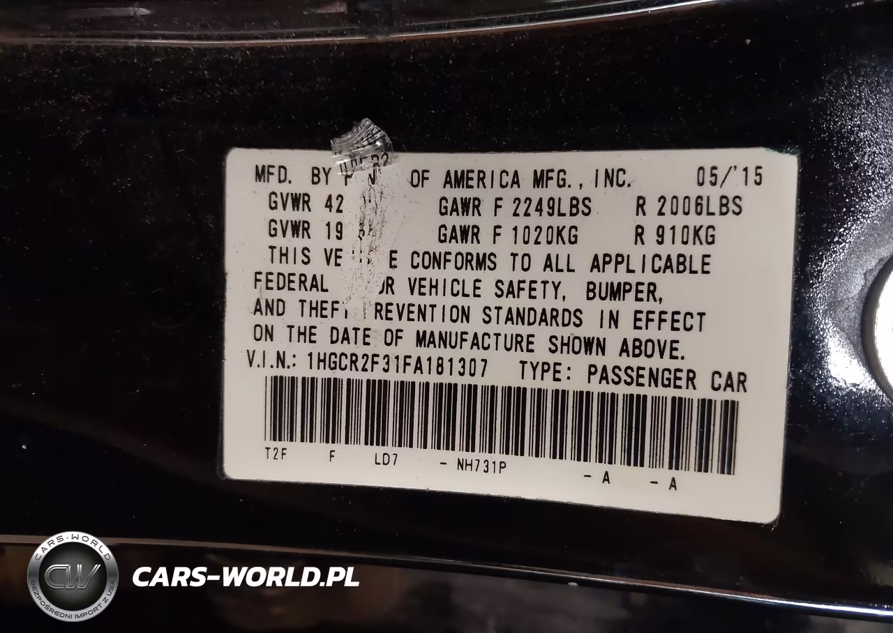 2015 Honda Accord Lx VIN:1HGCR2F31FA181307 - 9