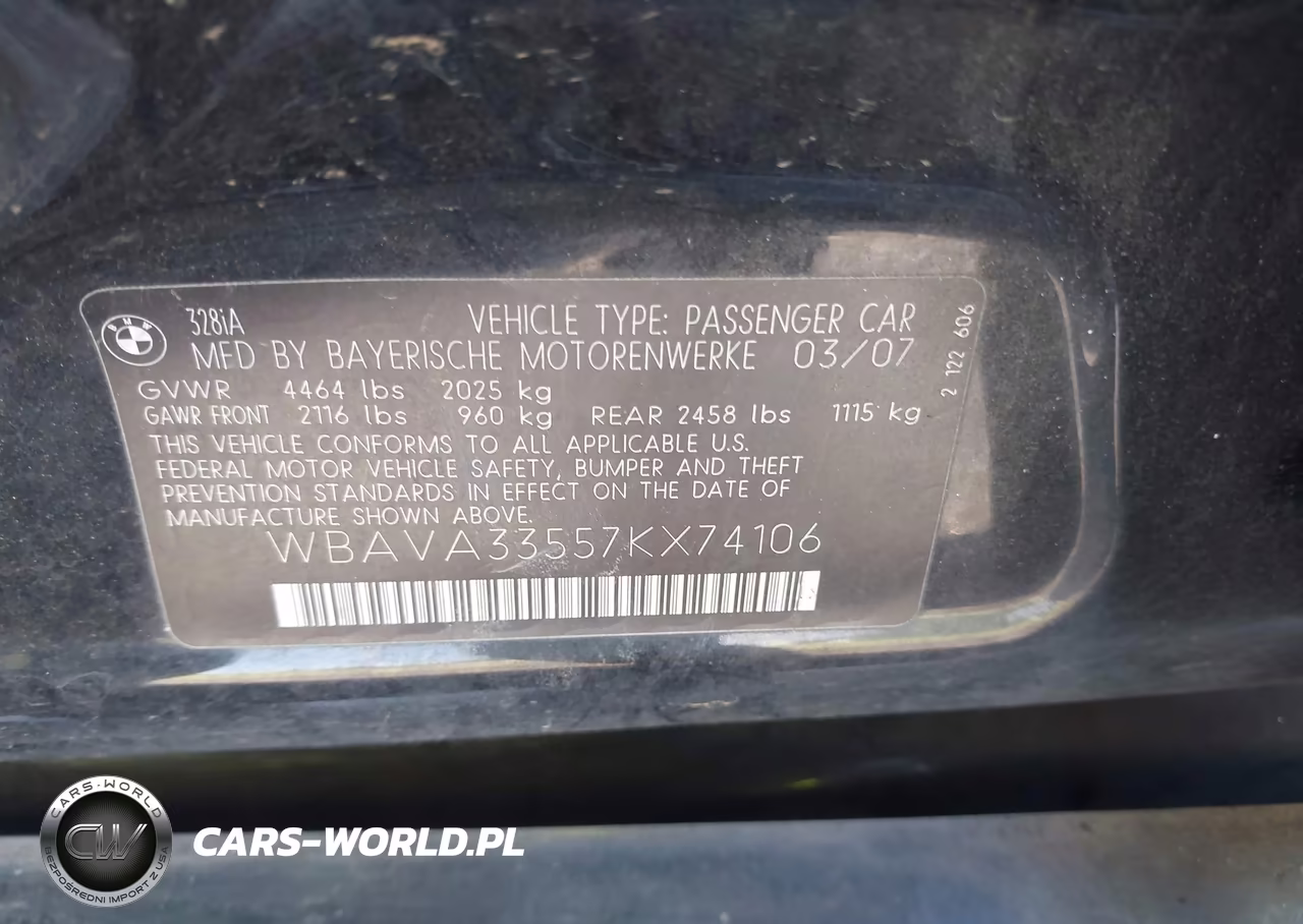 2007 BMW 328I VIN:WBAVA33557KX74106 - 9