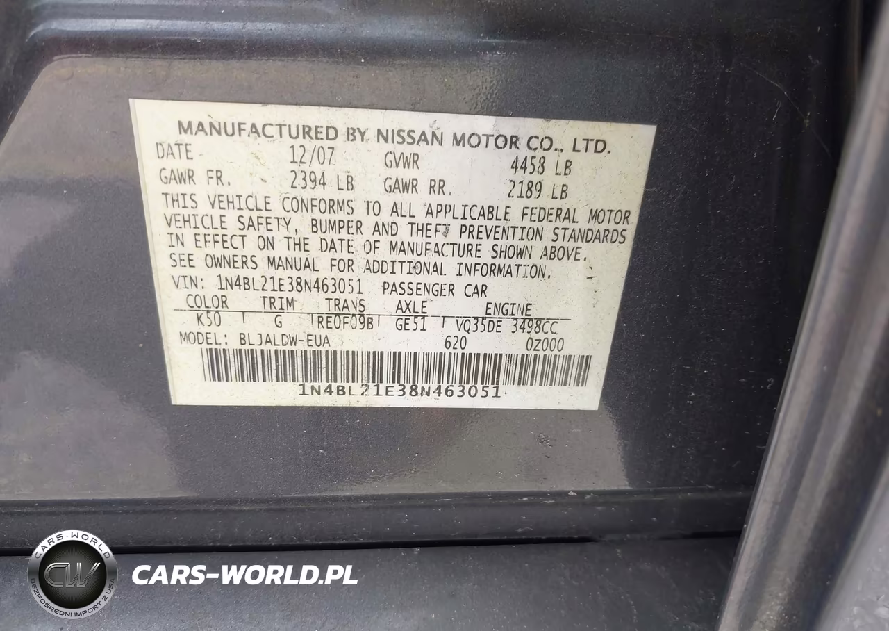 2008 Nissan Altima 3.5 Se VIN:1N4BL21E38N463051 - 9