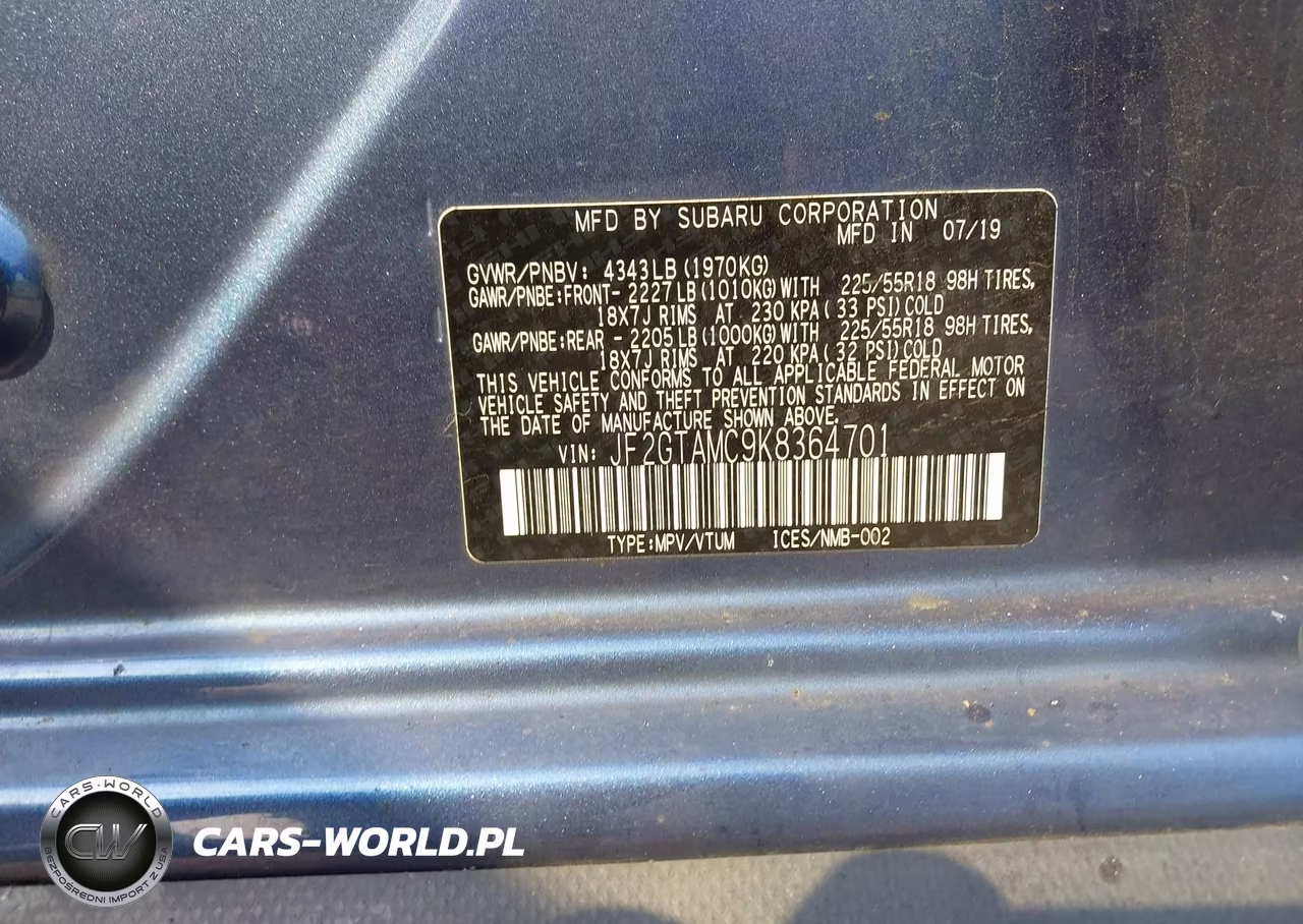 2019 Subaru Crosstrek 2.0I Limited VIN:JF2GTAMC9K8364701 - 9