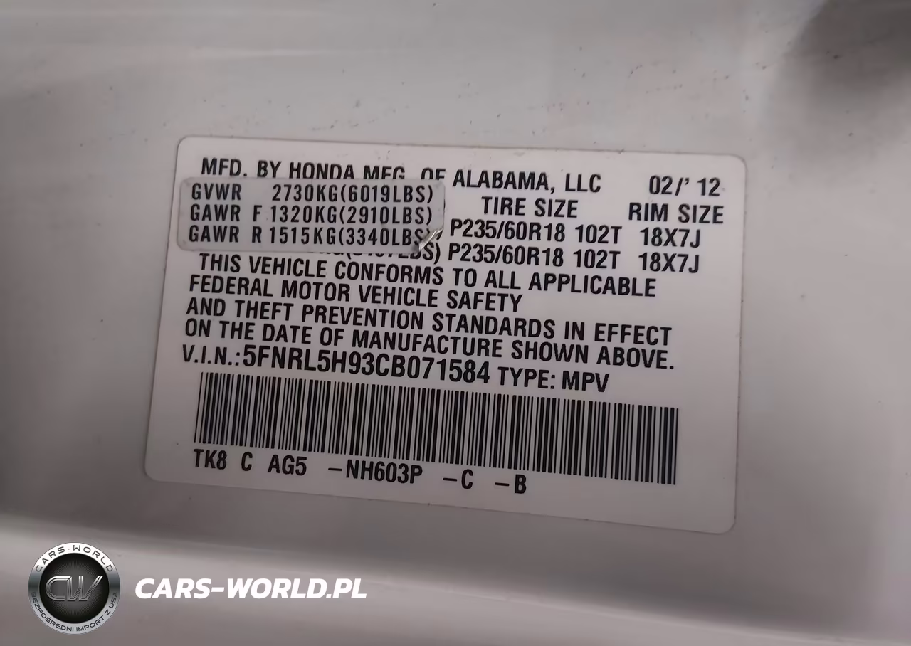 2012 Honda Odyssey Touring-Touring Elite VIN:5FNRL5H93CB071584 - 9