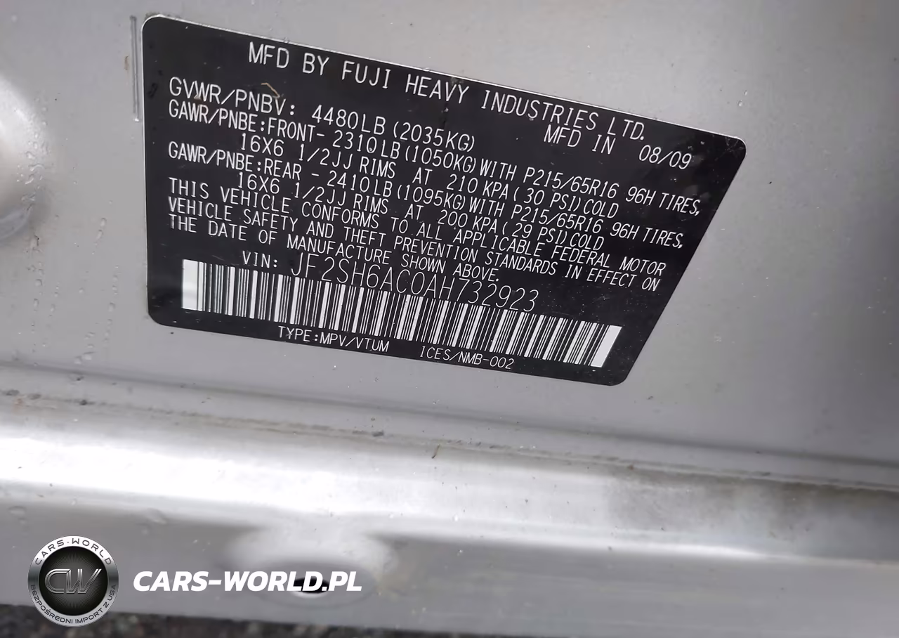 2010 Subaru Forester 2.5X VIN:JF2SH6AC0AH732923 - 9