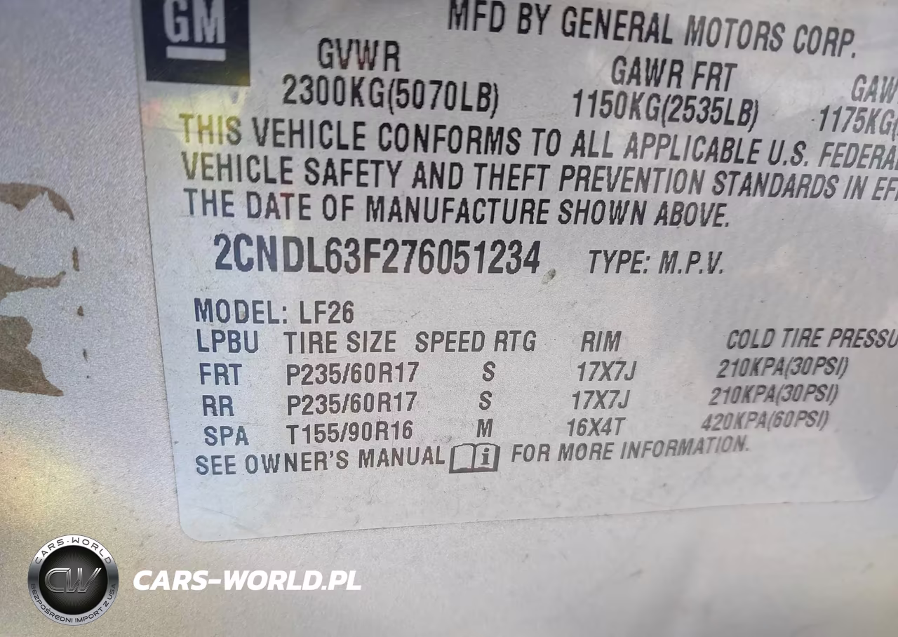 2007 Chevrolet Equinox Lt VIN:2CNDL63F276051234 - 9