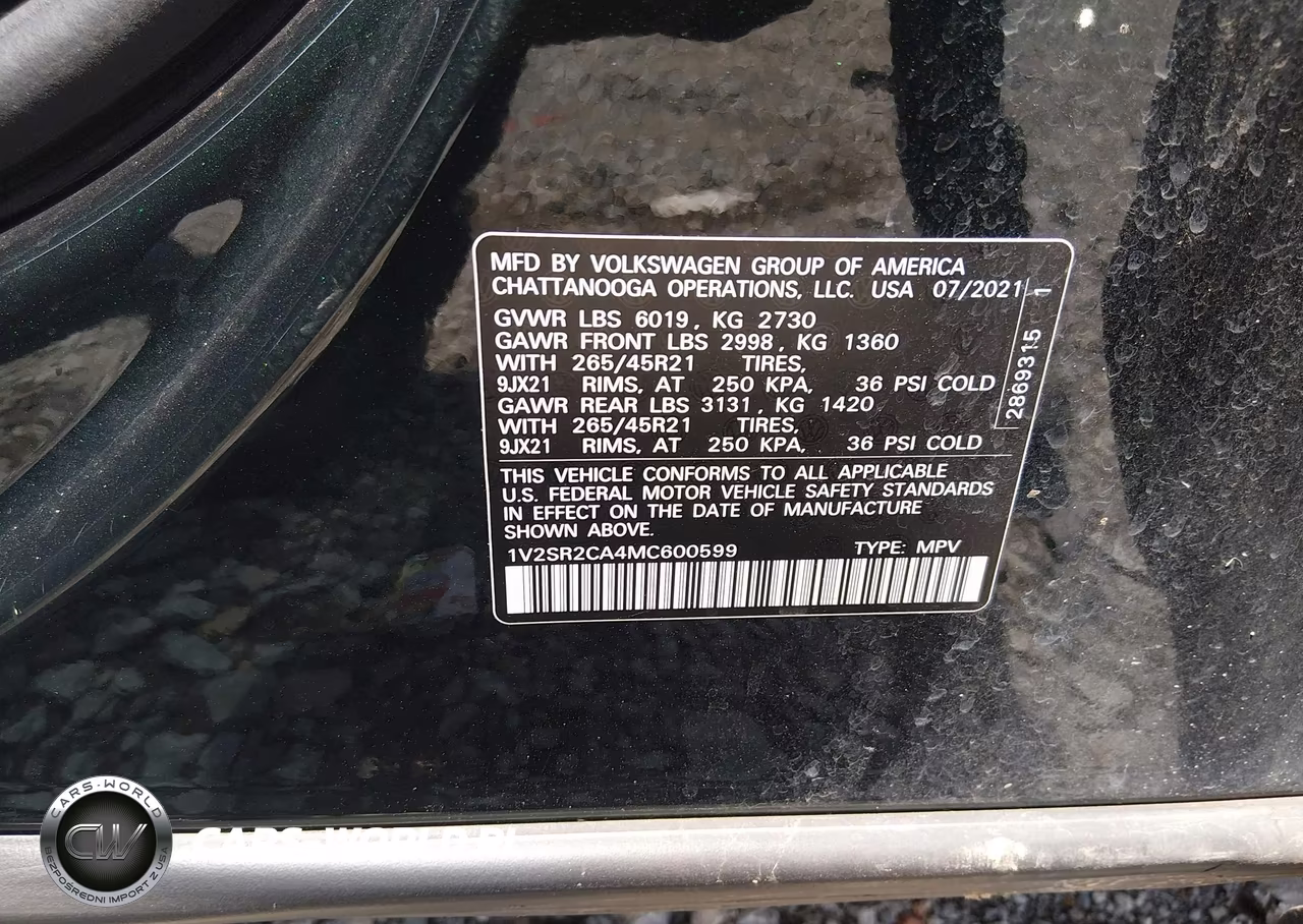 2021 Volkswagen Atlas 3.6L V6 Sel R-Line VIN:1V2SR2CA4MC600599 - 9