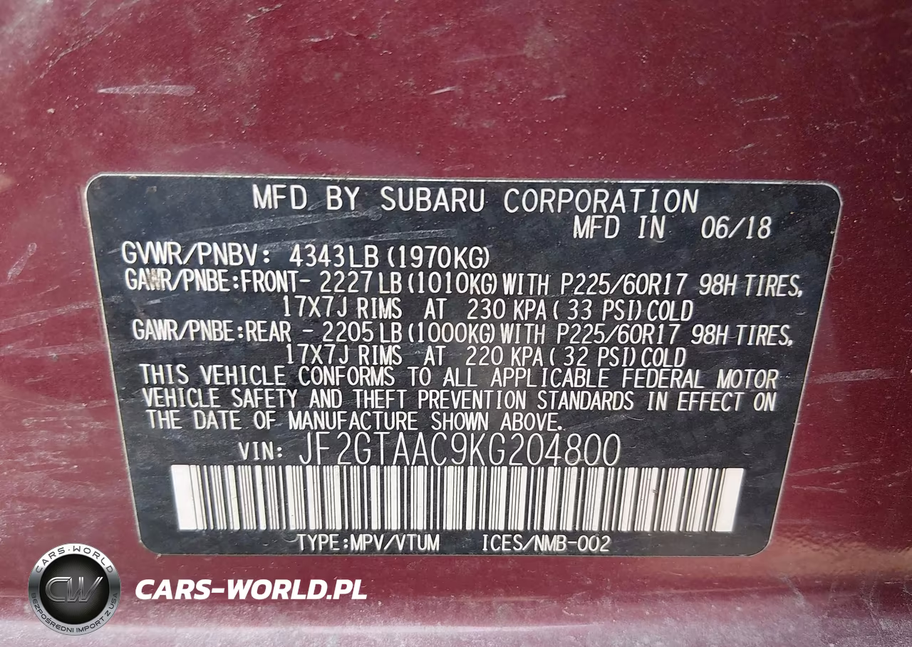 2019 Subaru Crosstrek 2.0I VIN:JF2GTAAC9KG204800 - 9