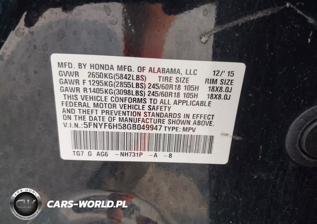 2016 Honda Pilot Ex-L VIN:5FNYF6H58GB049947 - 9