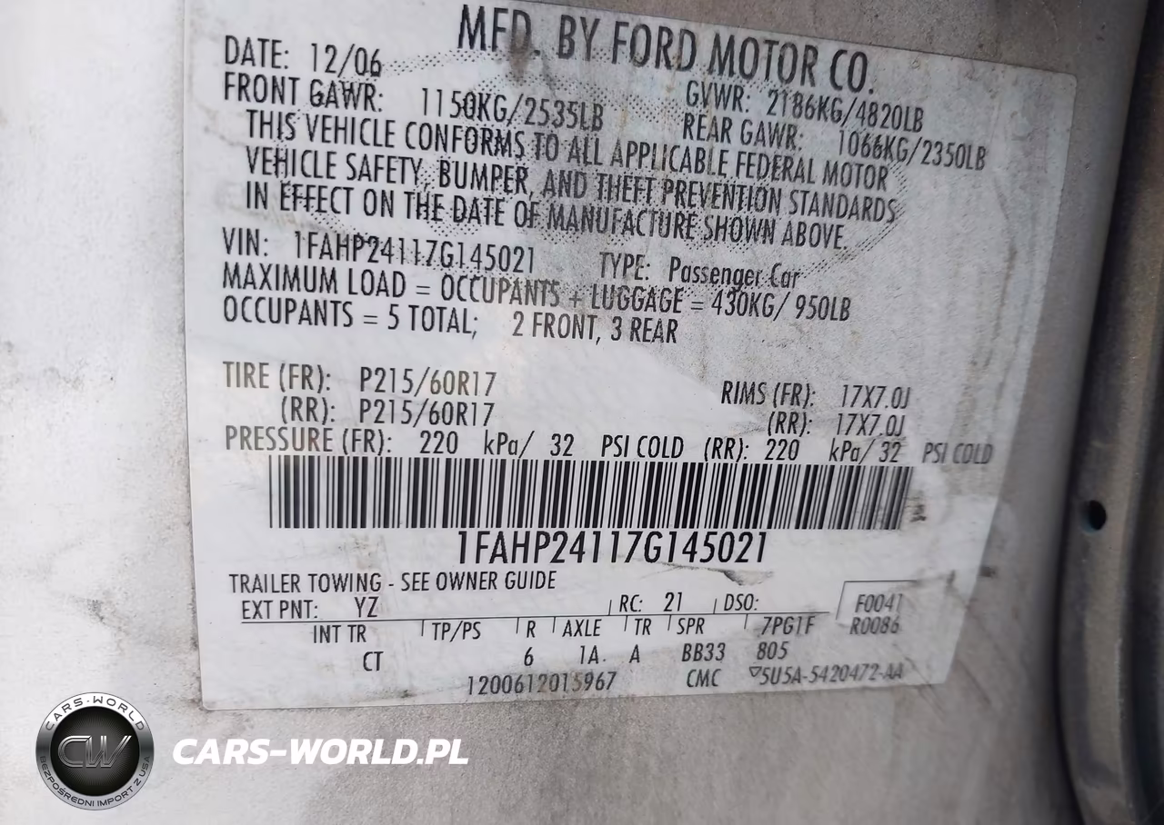 2007 Ford Five Hundred Sel VIN:1FAHP24117G145021 - 9