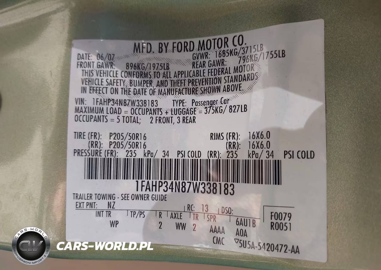 2007 Ford Focus S-Se-Ses VIN:1FAHP34N87W338183 - 9