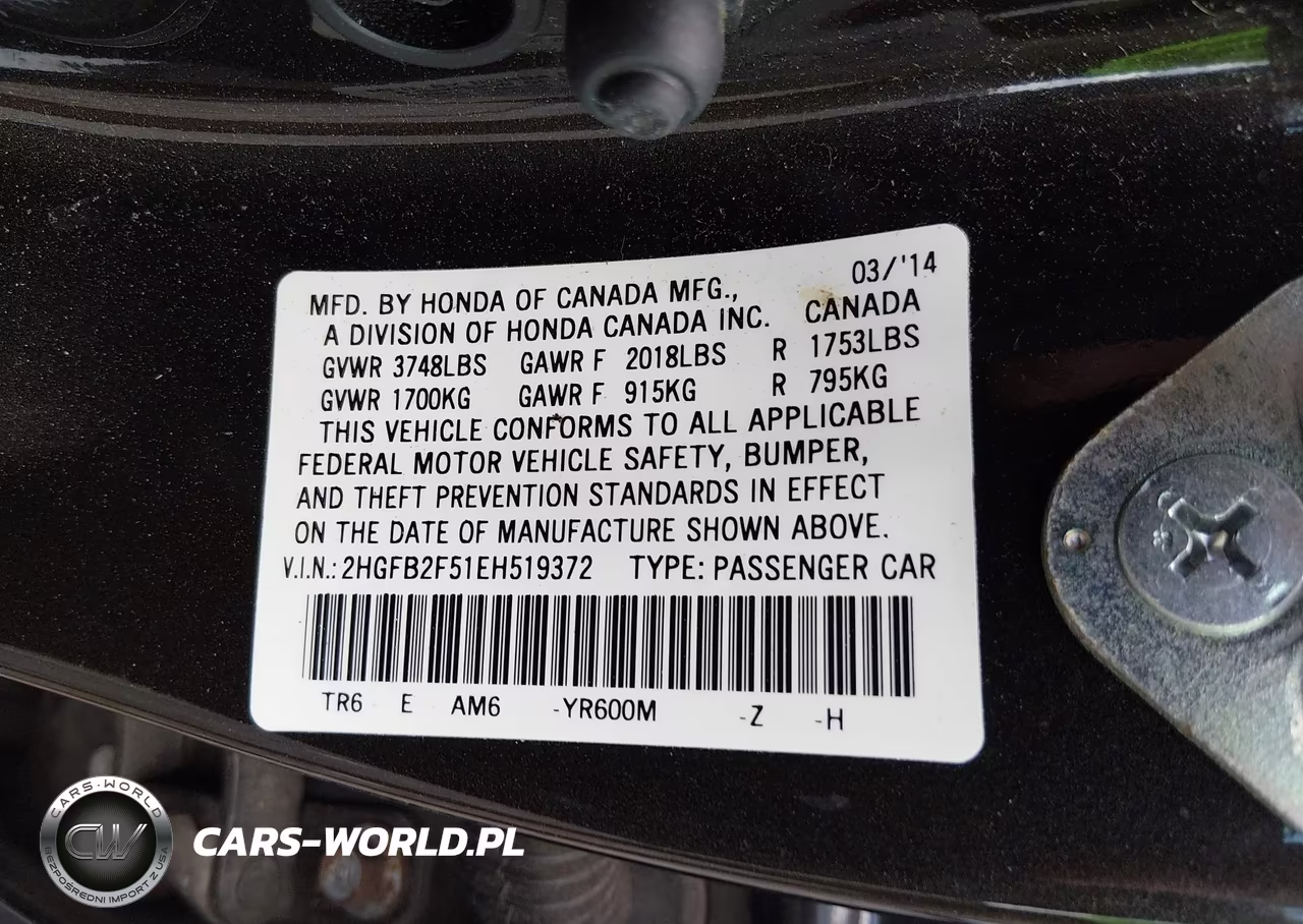 2014 Honda Civic Lx VIN:2HGFB2F51EH519372 - 9
