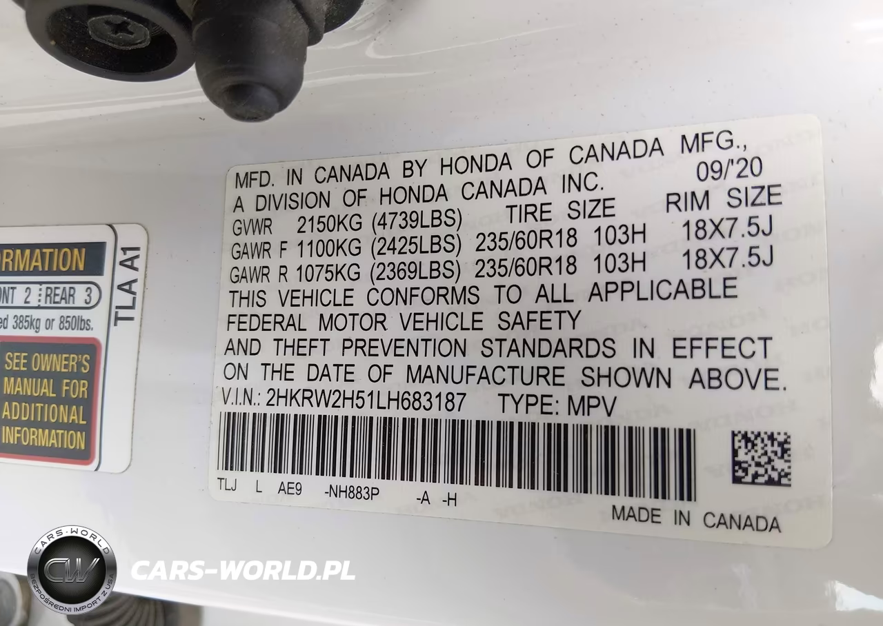 2020 Honda Cr-V Awd Ex VIN:2HKRW2H51LH683187 - 9