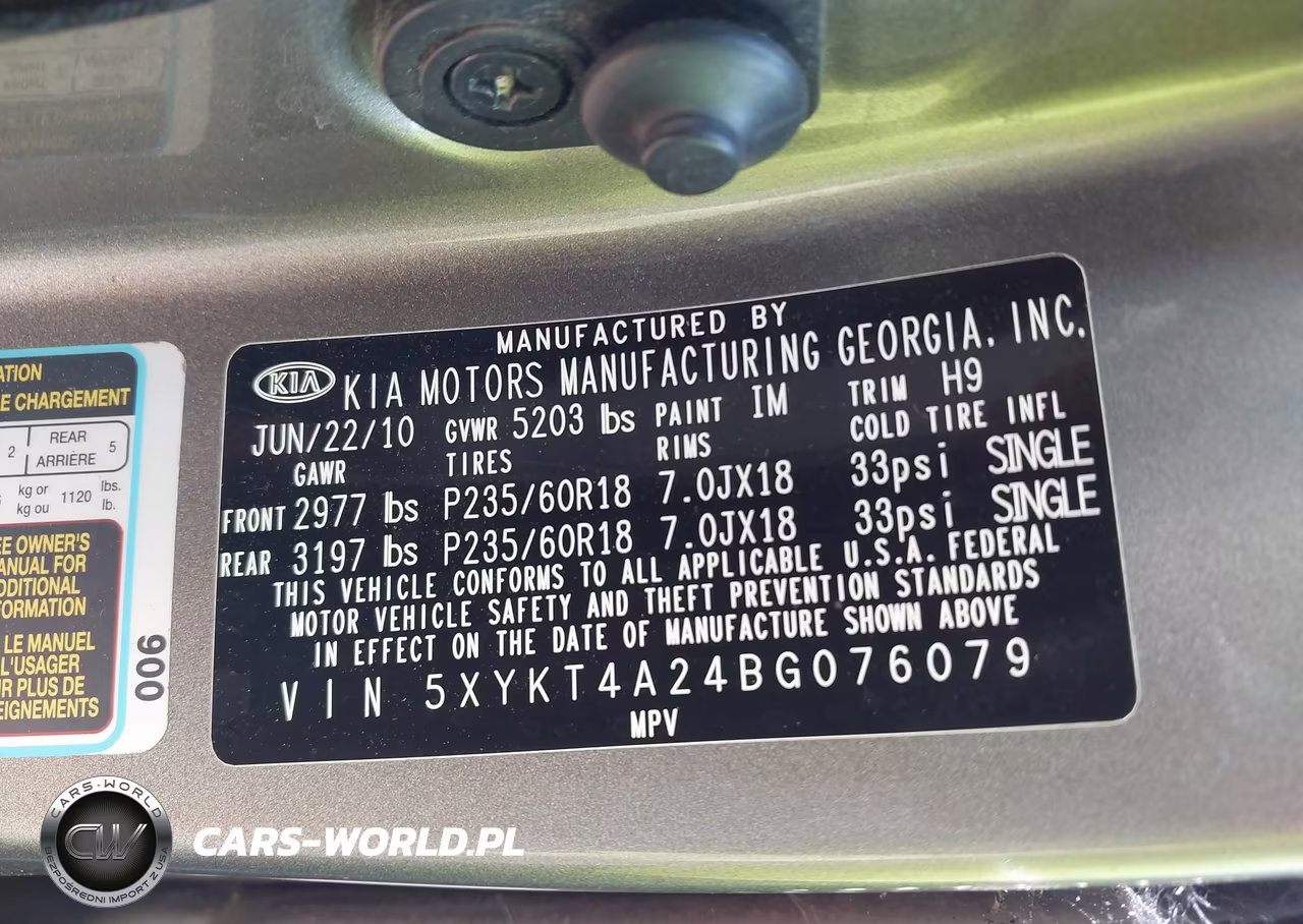 2011 Kia Sorento Lx V6 VIN:5XYKT4A24BG076079 - 9