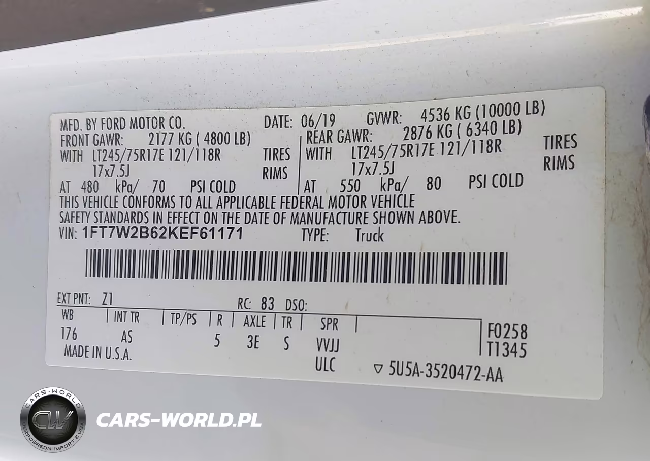 2019 Ford F-250 Xl VIN:1FT7W2B62KEF61171 - 9