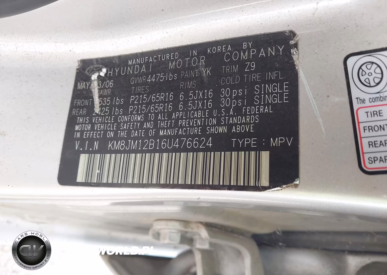 2006 Hyundai Tucson Gl VIN:KM8JM12B16U476624 - 9