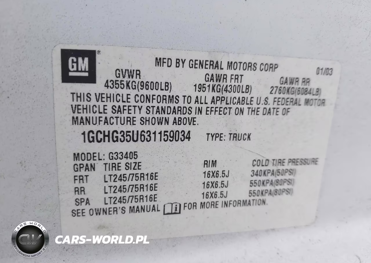 2003 Chevrolet Express VIN:1GCHG35U631159034 - 9