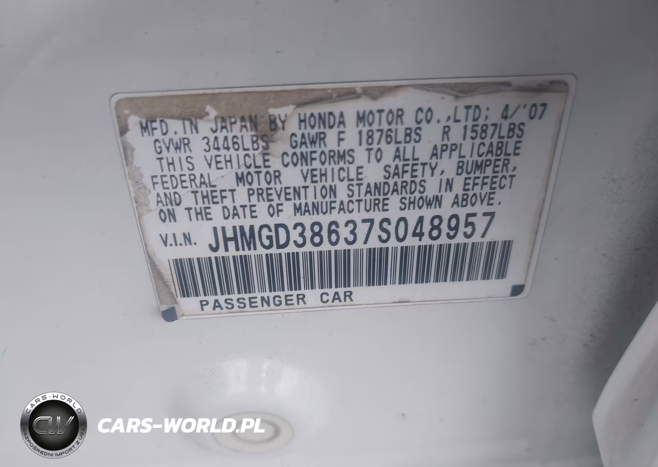 2007 Honda Fit Sport VIN:JHMGD38637S048957 - 9