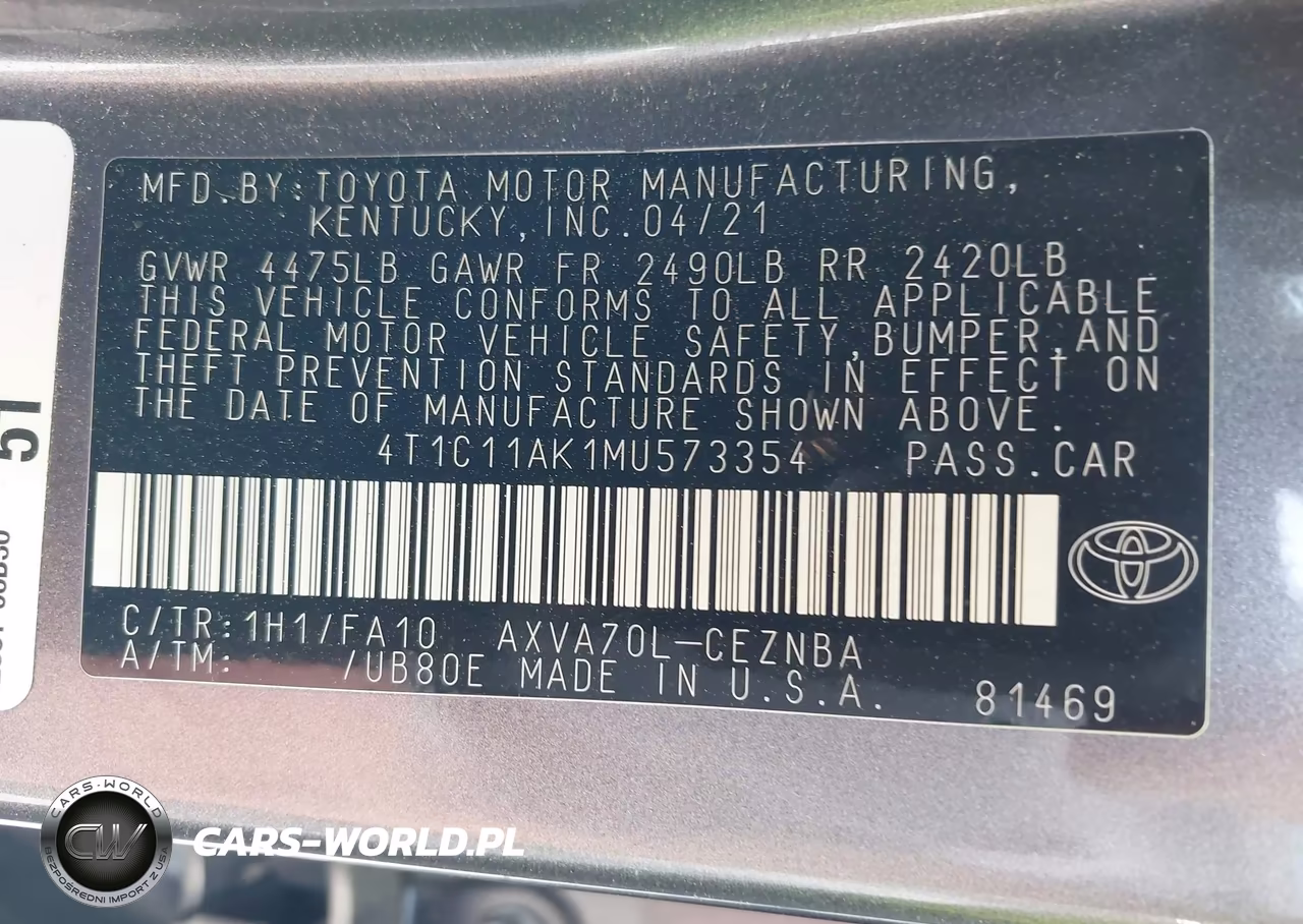 2021 Toyota Camry Le VIN:4T1C11AK1MU573354 - 9