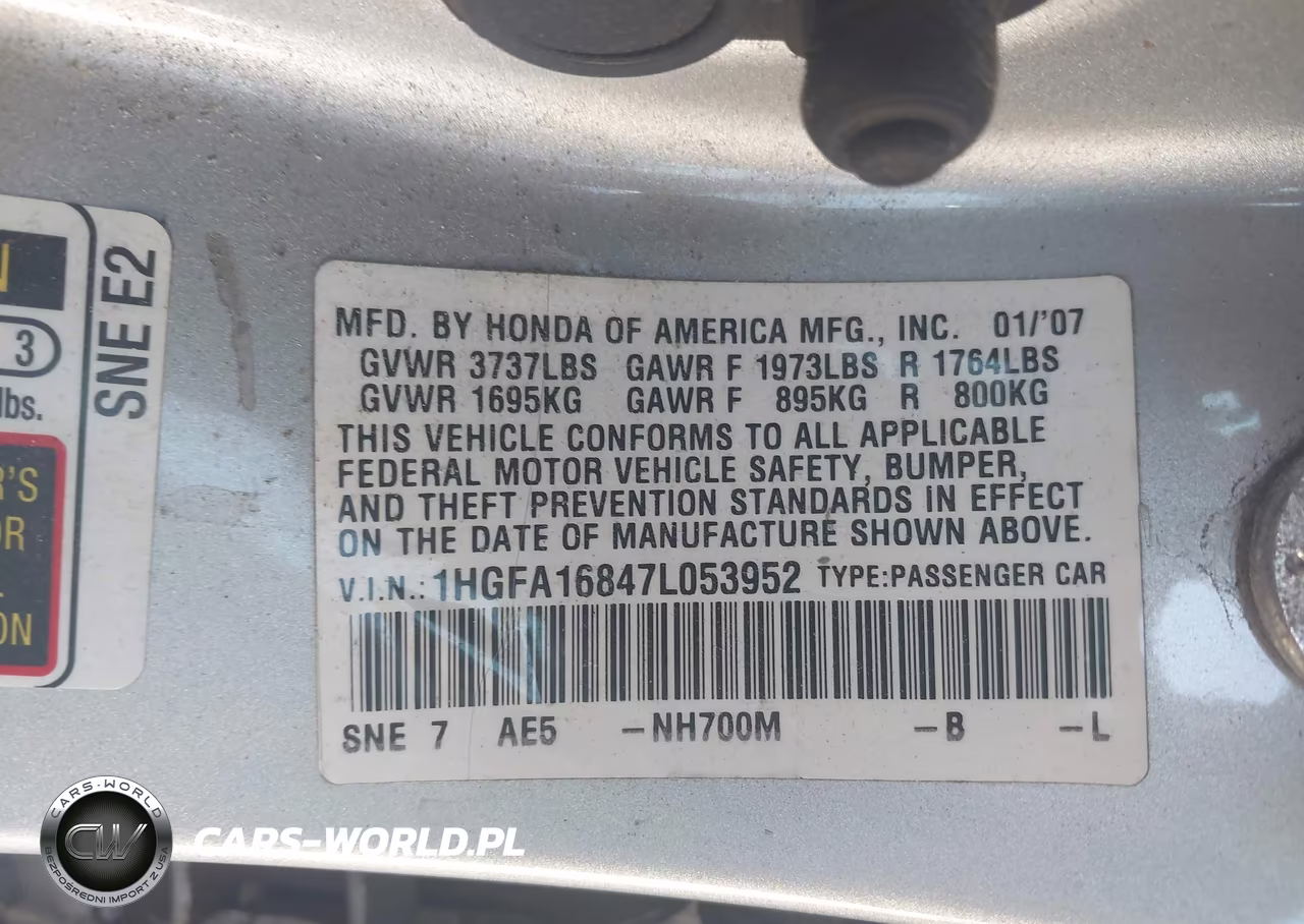 2007 Honda Civic Ex VIN:1HGFA16847L053952 - 9