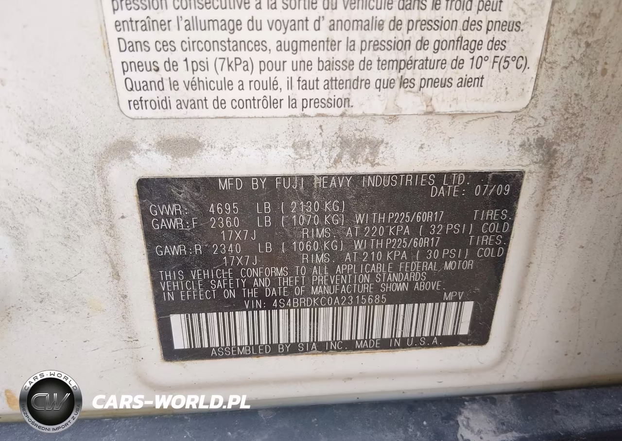 2010 Subaru Outback 3.6R Limited VIN:4S4BRDKC0A2315685 - 9