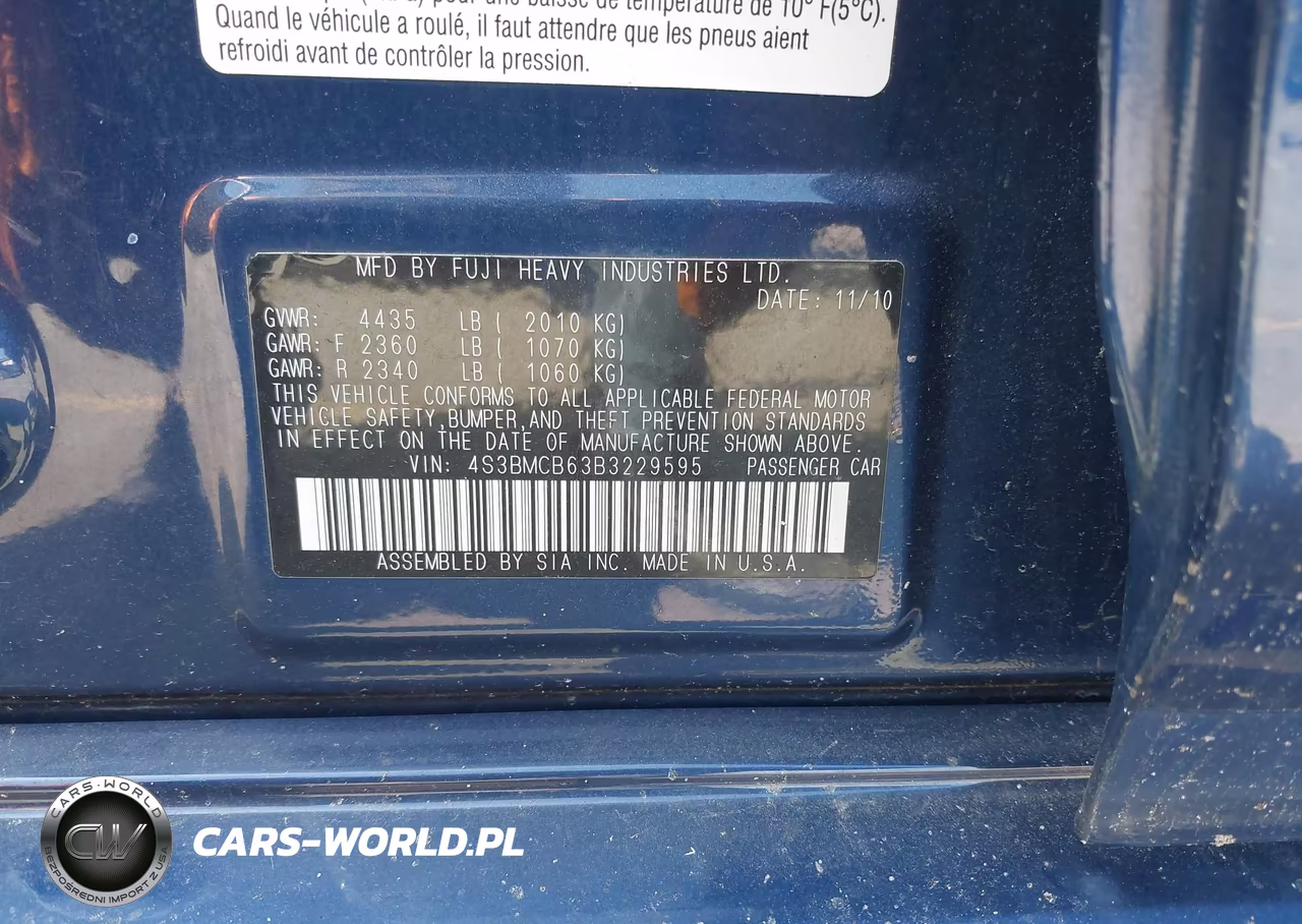 2011 Subaru Legacy 2.5I Premium VIN:4S3BMCB63B3229595 - 9